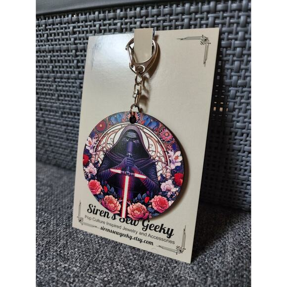 Kylo Ren Star Wars Floral Keychain Bag Clip - Picture 3 of 3
